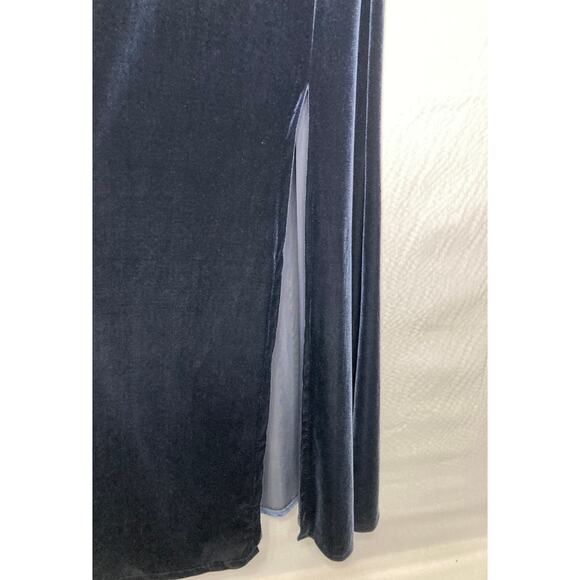 Jenny Yoo Size 00 Velvet One Shoulder Split Maxi Color French Blue Cybill Gown - Picture 7 of 11